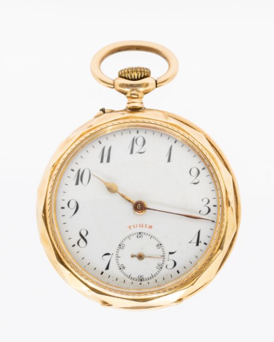 An early 20th century 14ct gold open faced pocket watch for the Dutch market, comprising a white