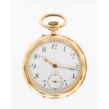 An early 20th century 14ct gold open faced pocket watch for the Dutch market, comprising a white