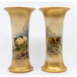 A pair of Royal Worcester shape no: G923 vases, one painted with Highland Cattle signed by James