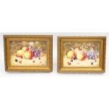 A pair of Royal Worcester rectangular painted plaques depicting apples, blackberries, cherries and