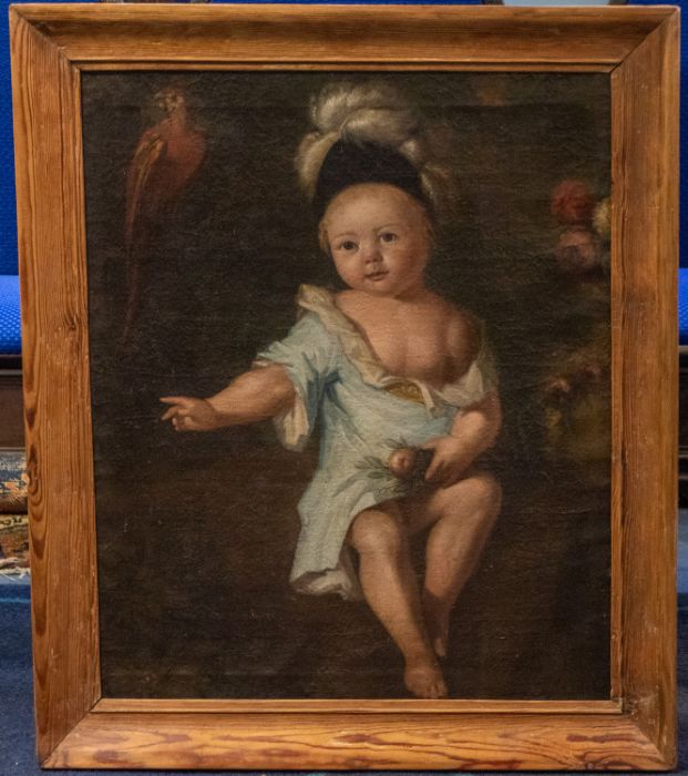 Continental School (late 17th Century) Portrait of a Child in Classical dress, black headband with - Image 3 of 3