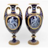 A pair of 19th Century Worcester (Kerr & Binns, circa 1862-1862) Limoges style two handled amphora