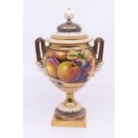 A Royal Worcester two handled vase and cover, shape no 2362, ovoid from painted with fallen fruit to