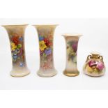 A group of Royal Worcester to include: a pair of trumpet shaped vases, shape no: G923, painted