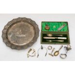 A South American probably Brazilian silver presentation circular tray, the deep border with