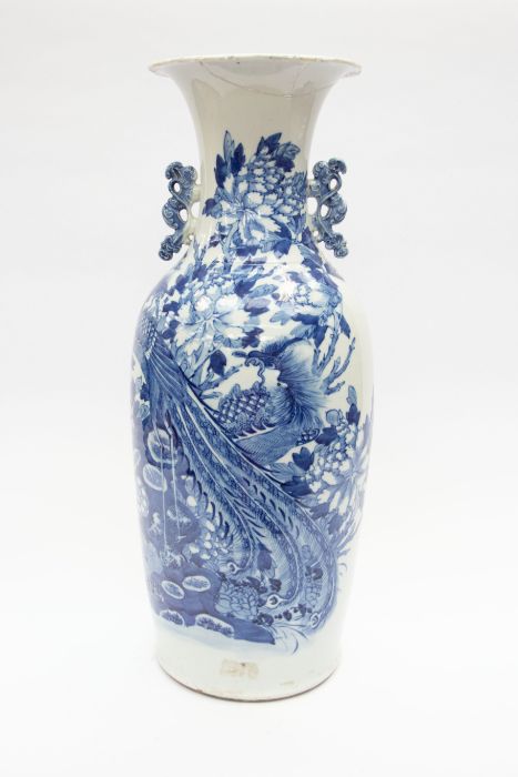 A Chinese porcelain blue and white two handled large baluster phoenix vase, early 20th Century,