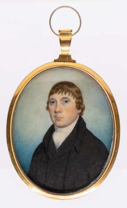 19th Century School Portrait miniature of a Gentleman oval, 7cm long, gilt metal framed This item