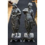 A pair of large 19th Century style spelter figures depicting Turkish women, height 85cm.