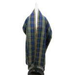 A plaid silk shawl in sage green/cobalt blue with a fine red overcheck, lined in eau-de-nil silk,