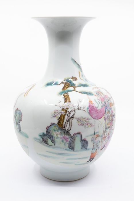 A Chinese Famille Rose porcelain vase, Qinlong seal mark in red but 19th Century, decorated with - Image 3 of 12