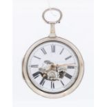 An early 19th century silver pair case pocket watch, comprising a monochrome dial depicting a