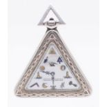 A Tempor watch company Geneve- a silver Masonic triangular open faced pocket watch, with mother of