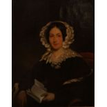 English School (19th Century) Portrait of a lady seated holding a letter oil on canvas, 97 x