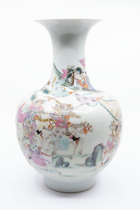 A Chinese Famille Rose porcelain vase, Qinlong seal mark in red but 19th Century, decorated with