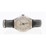 Jaeger LeCoultre- a gents 1940's steel cased wristwatch, comprising a silver dial with painted lume,