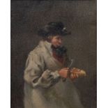 Attributed to George Morland (1763-1804) Portrait of a Gentleman (artist) carving wearing smock-