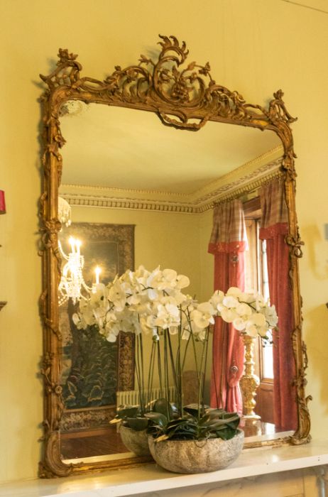 A mid 18th Century Rococco Revival overmantle mirror, carved gilt frame pier glass  222 cm high x