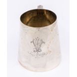 A George V silver plain tapering christening mug, engraved with monogram above July 17th 1911 in