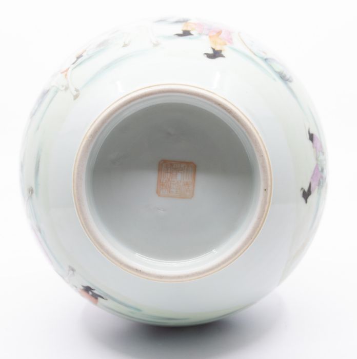 A Chinese Famille Rose porcelain vase, Qinlong seal mark in red but 19th Century, decorated with - Image 4 of 12