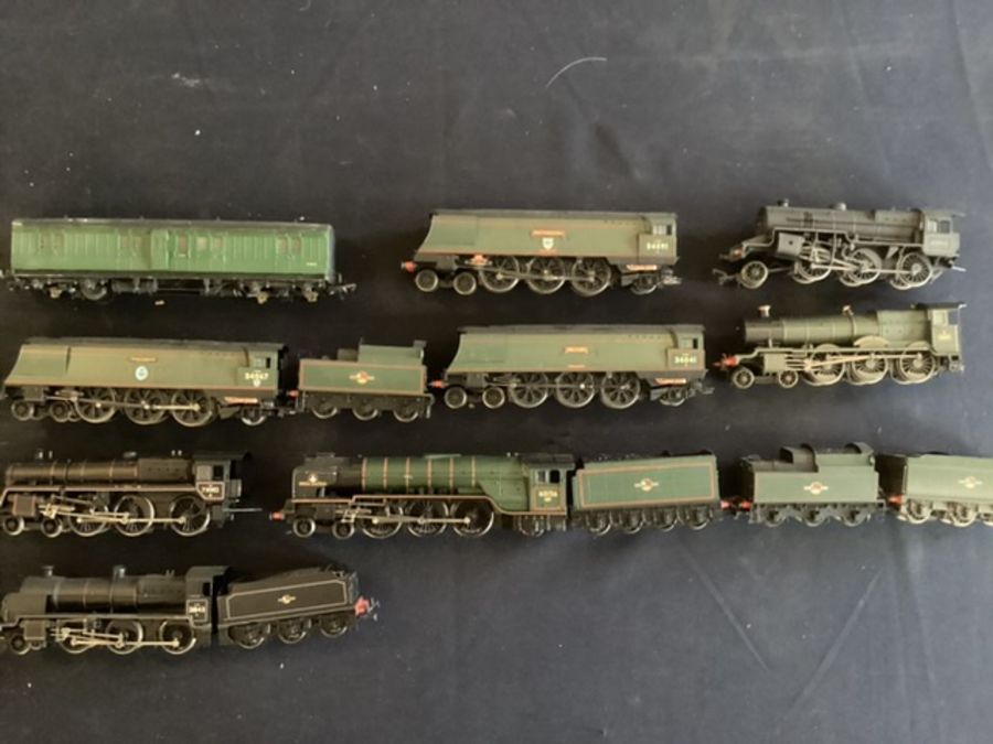 Large excellent  Hornby and German Toy train Loco tender trucks and various carriages from a Model