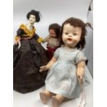 Vintage 1930s dolls x 2 + 1954 BND Hard plastic Walker doll. German fashion Plaster painted half