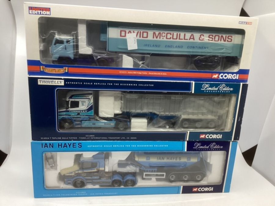 Corgi trucks to include boxed unused sets : cc13111 D Mcculla Volvo,cc12805 Tinnelly tipper,