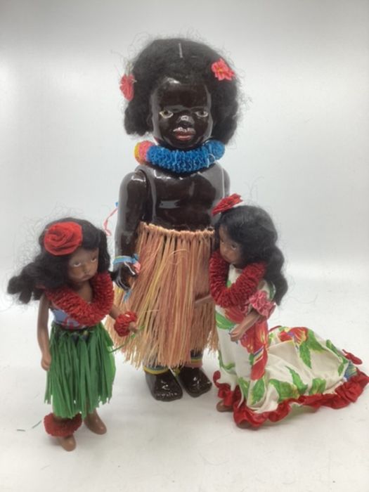 Antique Black composition hula girl doll in original condition with painted body and face, and 2