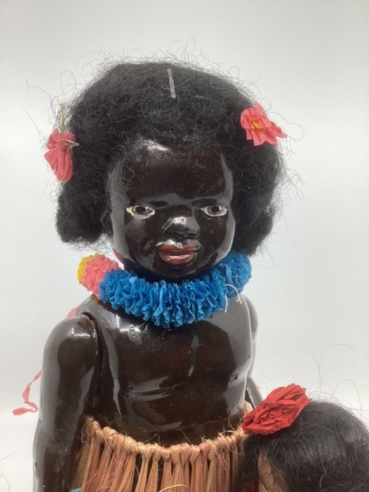 Antique Black composition hula girl doll in original condition with painted body and face, and 2 - Image 2 of 2