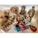 Large selection of cloth and composition dolls with Happy Chinese children’s pair and also a good