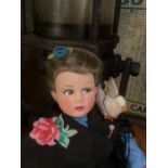 Good Lenci type doll  type cloth panted pressed head doll in all original costume with dove in her