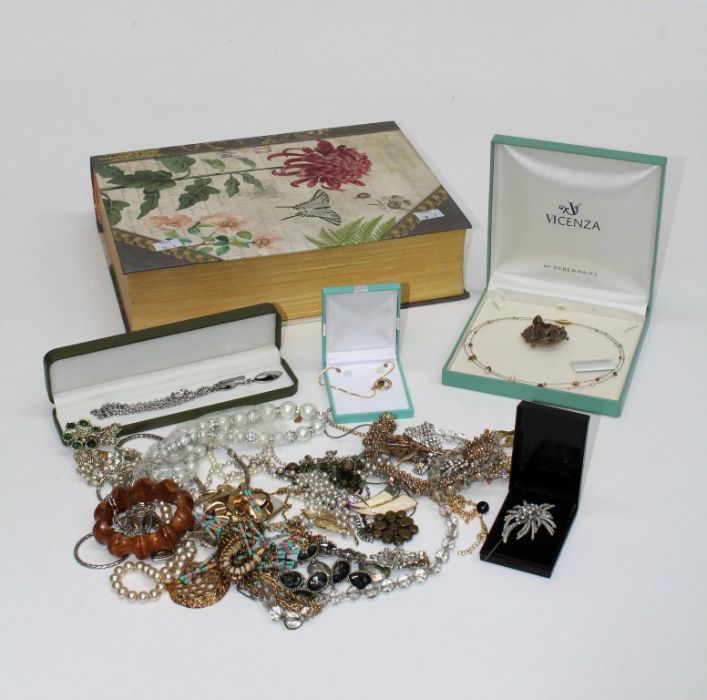 A box containing a selection of 20th century and contemporary costume jewellery comprising items