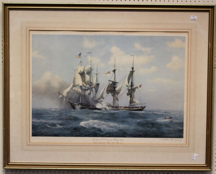 After Derek Gardner The Capture of HM brig sloop Reindeer. A pencil signed lithograph, published