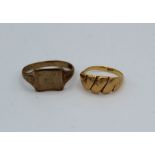 Two rings, one an 18ct stamped yellow metal ring, approximate weight 3.2gm, the other a 9ct gold