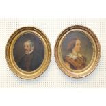 19th century English School, a pair of bust length portraits, a young woman with short chestnut hair