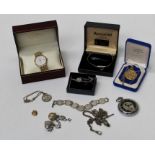 A selection of silver and costume jewellery to include a gentleman's Rotary wristwatch, a ladies