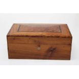 A 20th century craftsman constructed burr yew jewellery box with tray lined interior, 29cm wide