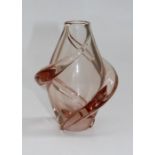 Frantisek Zemek, a circa 1950's pale amber tinted glass vase of organic form, 17cm