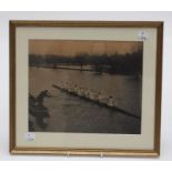 An early 20th century photograph of the Oxford Rowing Eight on the Thames, circa 1900, 24 x 29cm