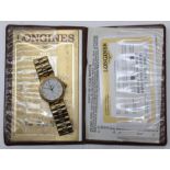 A ladies Longines quartz wrist watch in gilded stainless steel. With papers from purchase in 1988.