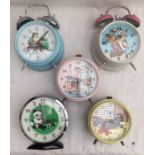 Alarm Clocks: A collection of five vintage alarm clocks to comprise: Diamond Shanghai Mule, Japy