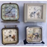 Clocks: A collection of four vintage animated alarm clocks, to comprise: Lux of USA. Includes Show