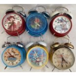 Clocks: A collection of six novelty alarm clocks, to comprise: Ronald McDonald, Transparent,