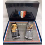 Diecast: A boxed Norev Simca and Citroen SM Presidential Set containing Pompidou, De Gaulle and