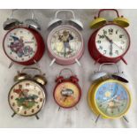 Clocks: A collection of six novelty alarm clocks, to comprise: Noddy, Beauty & the Beast, Quickbrew,