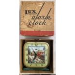 Clock: A boxed vintage animated alarm clock by Lux of USA. ‘Grist Mill’ in excellent original