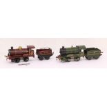 Hornby: An unboxed Hornby, O Gauge, LMS 0-4-0 2710, clockwork locomotive and tender. General wear