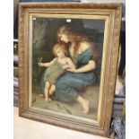 'Mother and child' framed lithograph by F Schauss