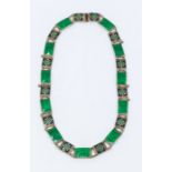 Bernard Meldahl- a Modernist silver gilt and enamel Norwegian necklace, comprising alternate green