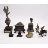 A collection of bronze and cast 19th century items to include: Chinese bronze censer figure