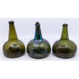 Three 18th century green glass onion bottles, approx 19/20/21cm (3)  Further details: 1. one a/f -